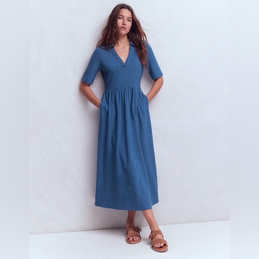 NWT Boden Aria Collared Jersey Dress in Tourmaline Blue